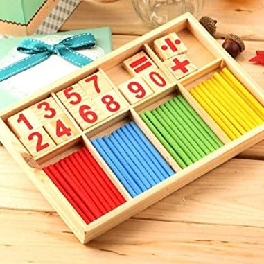 Joc educativ din lemn, Zola, Montessori , invata matematica cu betisoare si cifre, adunare, scadere, inmultire si impartire, 74 elemente