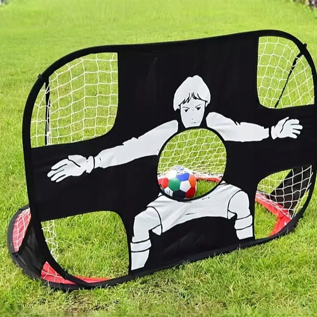 Poarta de fotbal pentru copii 2 in 1, Zola, pliabila, cu tinta de precizie detasabila, pentru antrenament si joc recreativ, plasa de nailon, 4 cuie de fixare, husa, 120 x 75 x 75 cm