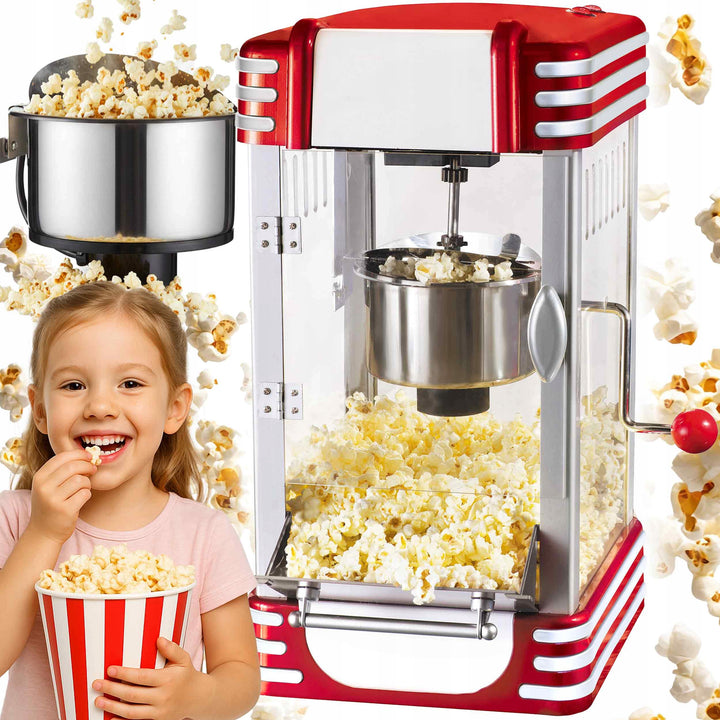 Aparatul de popcorn XXL, Zola, stil retro, 2 cupe masurare ulei/porumb, 25x48x29 cm, rosu/argintiu