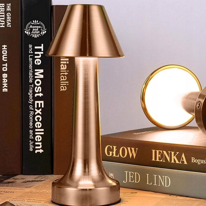Lampa de masa touch LED reincarcabila, Zola, 3 nuante de culoare, baterie 1500 mAh, 3W, buton ON/OFF, USB. Type-C, 23.5x9.5x6.5 cm, din metal si plastic, rose gold