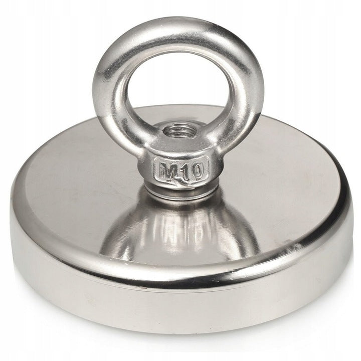 Magnet puternic pentru pescuit cu inel, Zola, neodim, forta de tractiune 200 kg, diametru 7.5 cm, ideal pentru cautari subacvatice, argintiu