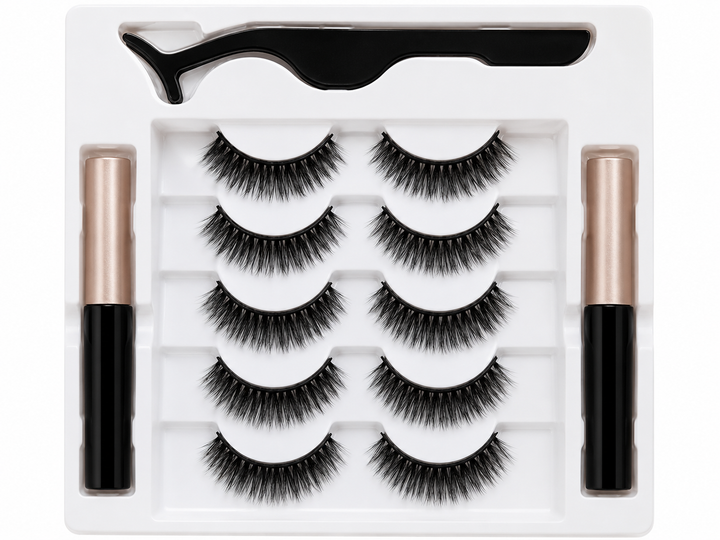 Set 5 perechi de gene magnetice, UBX, penseta, 2 x eyeliner, plastic, rezistente la apa, negre