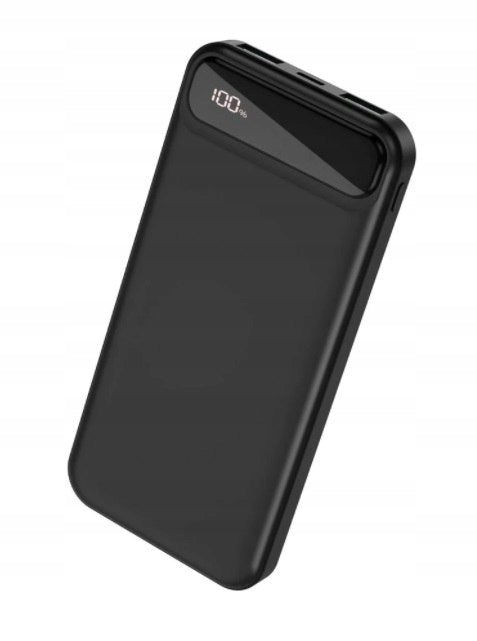 Baterie externa, Zola®, cu ecran LED, 2 USB, 10000 mAh, intrare micro / tip C , litiu,  14.5x7x1cm, negru