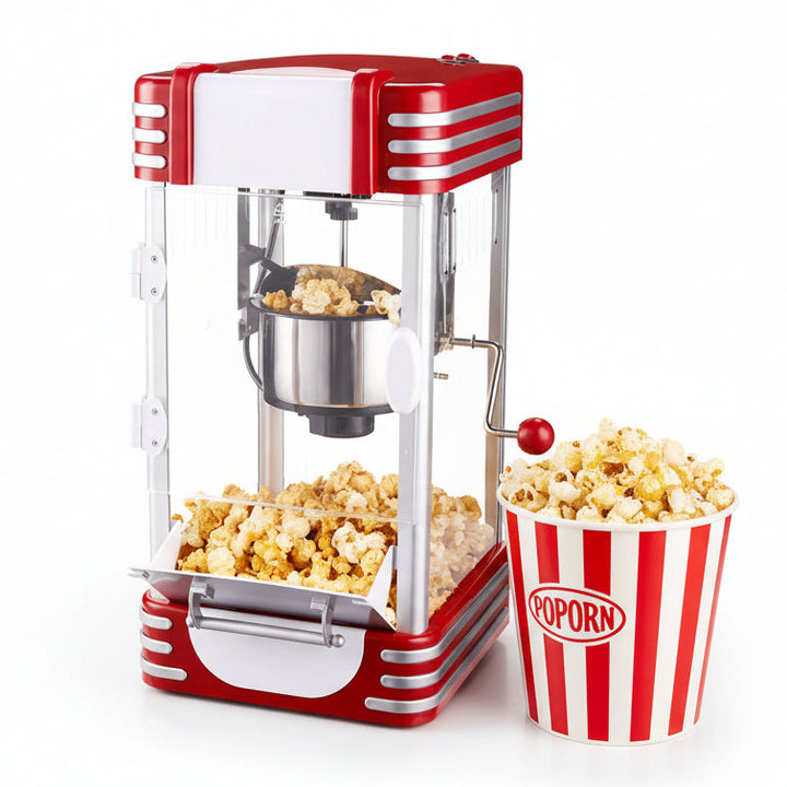Aparatul de popcorn XXL, Zola, stil retro, 2 cupe masurare ulei/porumb, 25x48x29 cm, rosu/argintiu