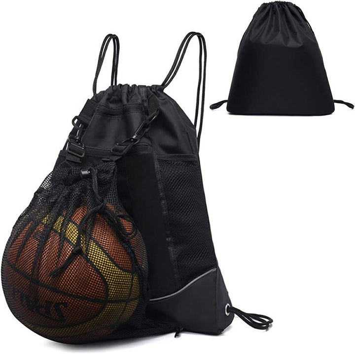Ghiozdan sport pentru baschet, Zola, din poliester, model cu snur, 48x40 cm, negru