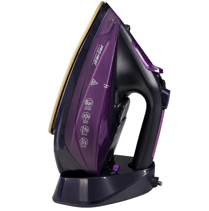 Fier de calcat cu abur fara fir, Zola, 2400 W, statie de incarcare, talpa ceramica, abur vertical, sistem anti-picurare, temperatura reglabila, mov