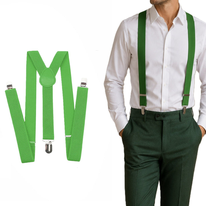 Bretele in Y pentru pantaloni, Zola, unisex, 3 catarame metalice, reglabile 58–100 cm, late 2.5 cm, verde