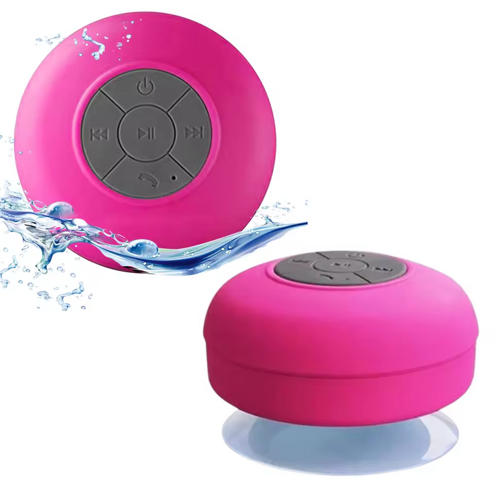 Boxa bluetooth portabila waterproof, Zola, impermeabila cu ventuza, pentru dus, LED color, IPX4, 6x6 cm, roz