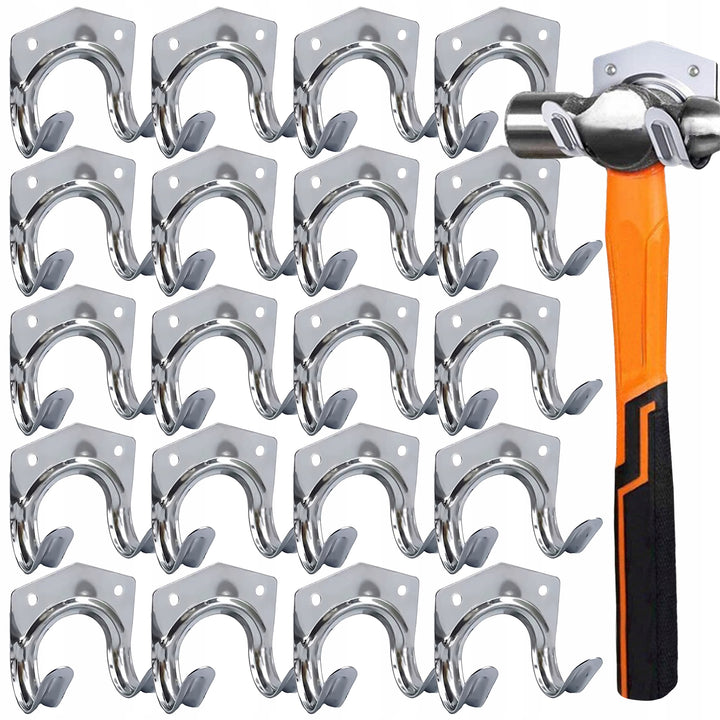 Set 20 de carlige duble metalice, Zola, pentru organizarea uneltelor, 7 cm, accesorii montare incluse, din otel