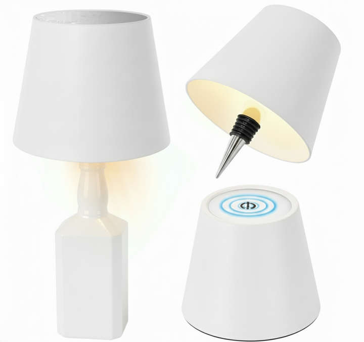 Lampa LED tip dop de sticla, Zola, temperatura culoare reglabila, buton tactil, diametru dop 15-20 mm, incarcare USB, 11 x 14 cm, alb