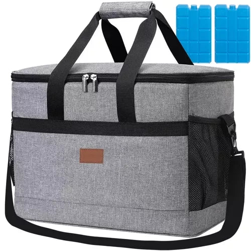 Geanta termica pentru picnic cu 2 pastile racire, Zola, capacitate 20 l, inchidere fermoar, OXFORD, impermeabila, 37 x 24 x 24.5 cm, gri/negru