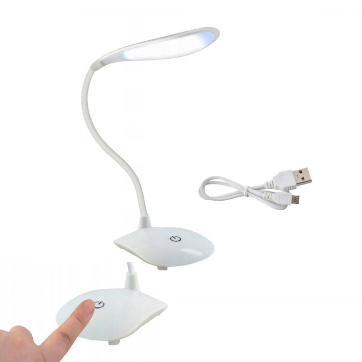 Lampa LED de birou, Zola, cu panou tactil, 14 LED-uri, 3 niveluri luminozitate, 600 lux, alb rece, plastic PP, cablu USB, 10x12x40 cm, alba