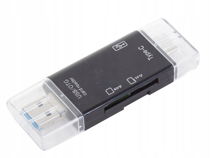 Cititor de carduri, Zola®,  5 in 1,  3 conectori USB/USB-C/MICRO-USB, suporta carduri SD/MICRO SD, negru, 7.5x2.7x1 cm