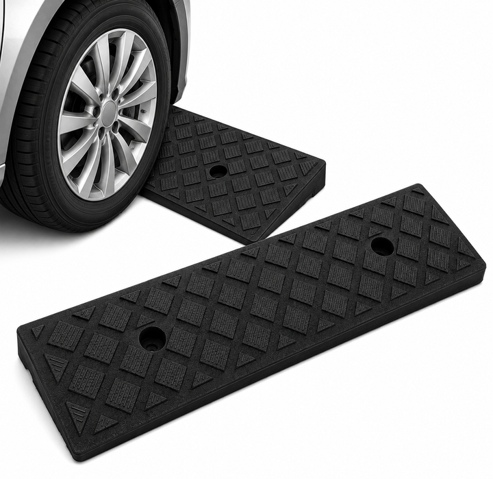 Rampa de parcare pentru bordura, Zola, din cauciuc compozit, suporta 5 T, 50 × 13 × 3 cm, neagra