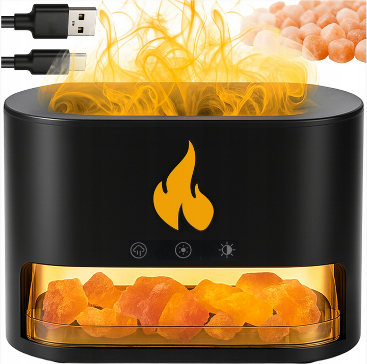 Difuzor aromaterapie efect semineu, Zola, 250 ml, 15-20 ml/h, 10 W, lumini LED, temporizator, USB, 13 x 8.5 x 19 cm, negru