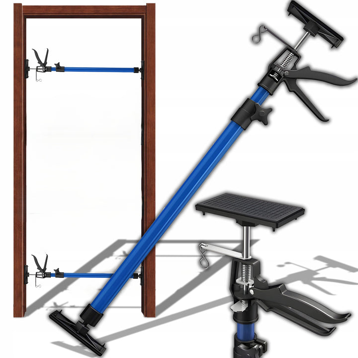 Set 2 prese telescopice pentru montare usi si mobilier, Zola, extensibile 50-115 cm, unghi inclinare maxima 45°, otel inoxidabil, plastic, albastru / negru