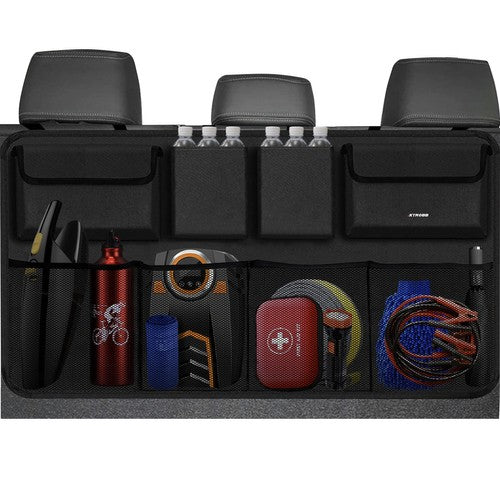Organizator auto pentru bancheta portbagaj, Zola®,  8 buzunare, prindere cu cleme si velcro, 87 x 47 cm, negru