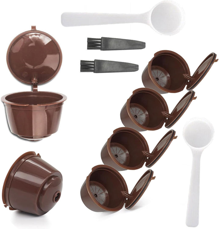 Set 6 capsule de cafea reutilizabile, Zola®, compatibil cu Dolce Gusto, 2 perii curatare, 2 linguri masurare, plastic, maro