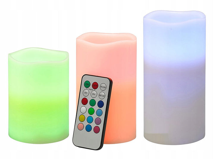 Set lumanari decorative cu led, Zola®, buton ON/OFF si telecomanda, 3 bucati, lumina multicolora