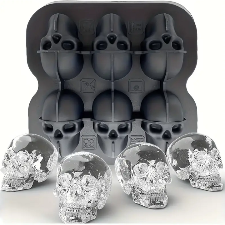 Forma din silicon pentru gheata, Zola, 6 cuburi, model craniu 4.5x3x4 cm, negru