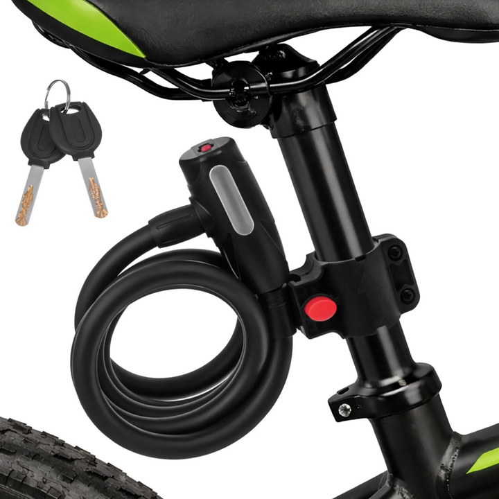 Antifurt bicicleta cu cheie, Zola, cablu spiralat 150 cm, grosime 12 mm, invelis PVC, rezistent UV si IPX5, negru