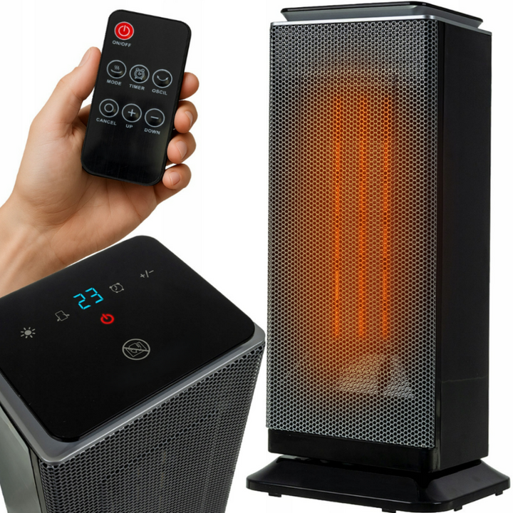 Aeroterma electrica verticala, Zola, 2000W, ceramica PTC, afisaj LED, temperatura 10–40°C, temporizator 1-24h, protectie la supraincalzire, 42 x 19 x 17 cm, neagra