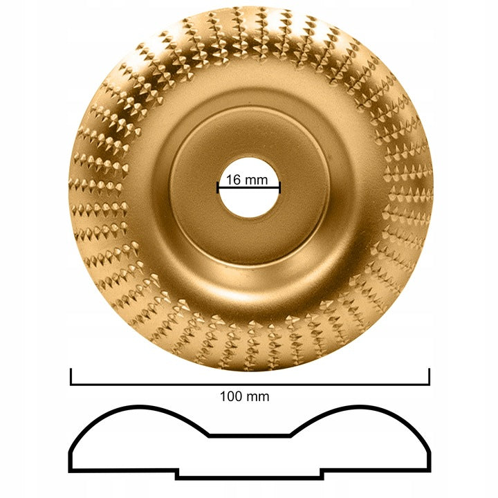 Set 4 discuri pentru prelucrarea lemnului, Zola, model 2 x plate, 1x concav si 1 x conic, diametru disc 100 mm, 15000 rpm, diametrul orificiilor discurilor16 mm, auriu