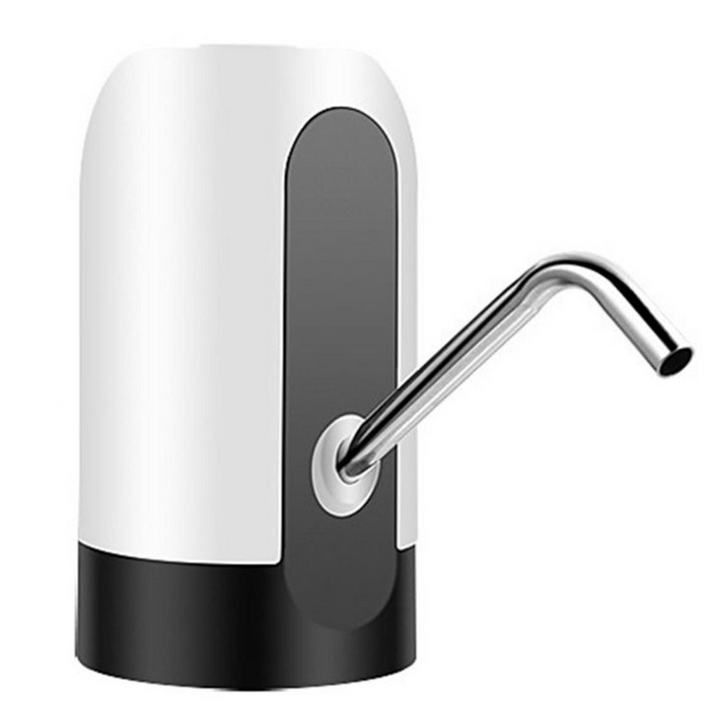 Dispozitiv electric reincarcabil de pompare apa, Zola, din otel inoxidabil si plastic, pentru sticle PET  de 10l, buton on/off, baterie incorporata, USB, alb/negru