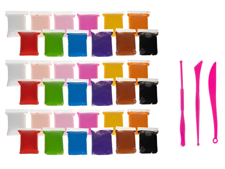 Set plastilina spuma magica pentru modelaj, Zola®, 36 de culori, 3 ustensile