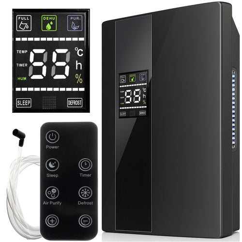Dezumidificator si purificator de aer 2 in 1, Zola, 90 W, purifiare UV, rezervor 2L, temporizartor 24h, telecomanda, 25 x 14 x 37.5 cm, negru