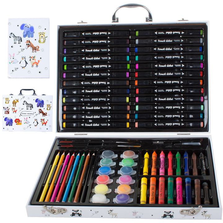 Set pictat si desen, Zola, gentuta de depozitare din lemn, 66 piese, 35x27 cm, alb