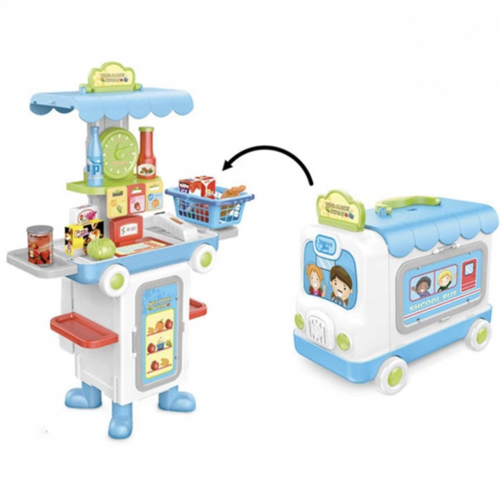 Set Supermarket pentru copii, Zola®, 2 in 1, autobuz-supermarket