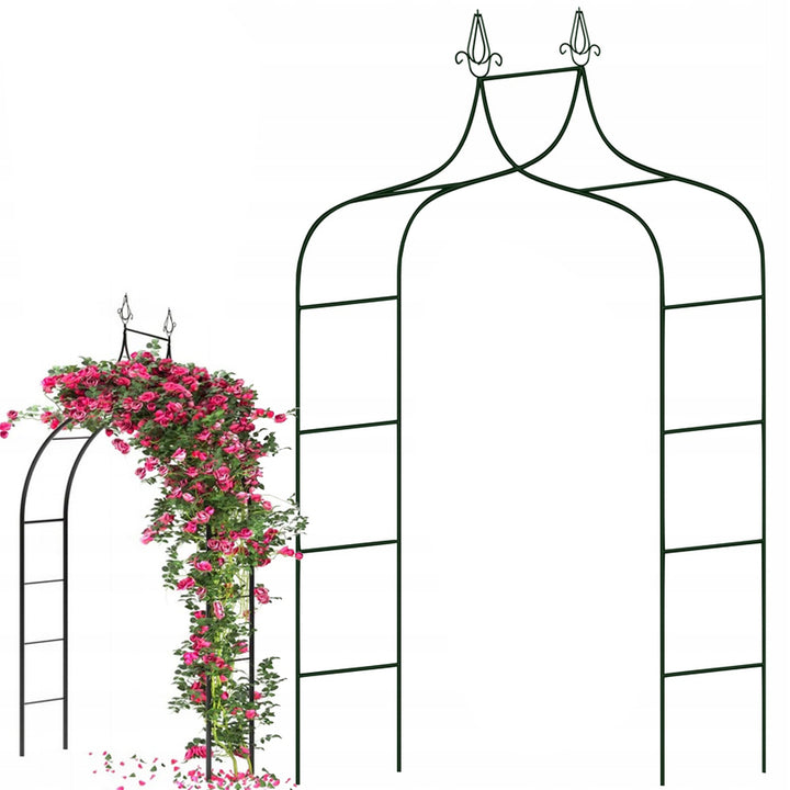 Arcada metalica dubla de gradina, Zola, otel, pentru flori cataratoare, 150 x 38.5 x 262 cm, neagra