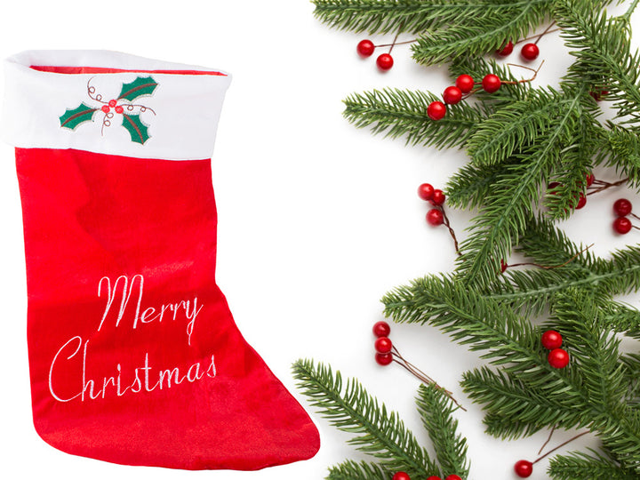 Cizmulita pentru cadouri, Zola®, rosie, model Merry Christmas, cu floare