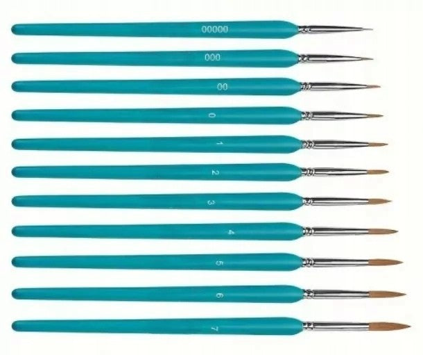 Set 11 pensule de pictura, Zola, diferite marimi, precizie, lungime 18 cm, turcoaz