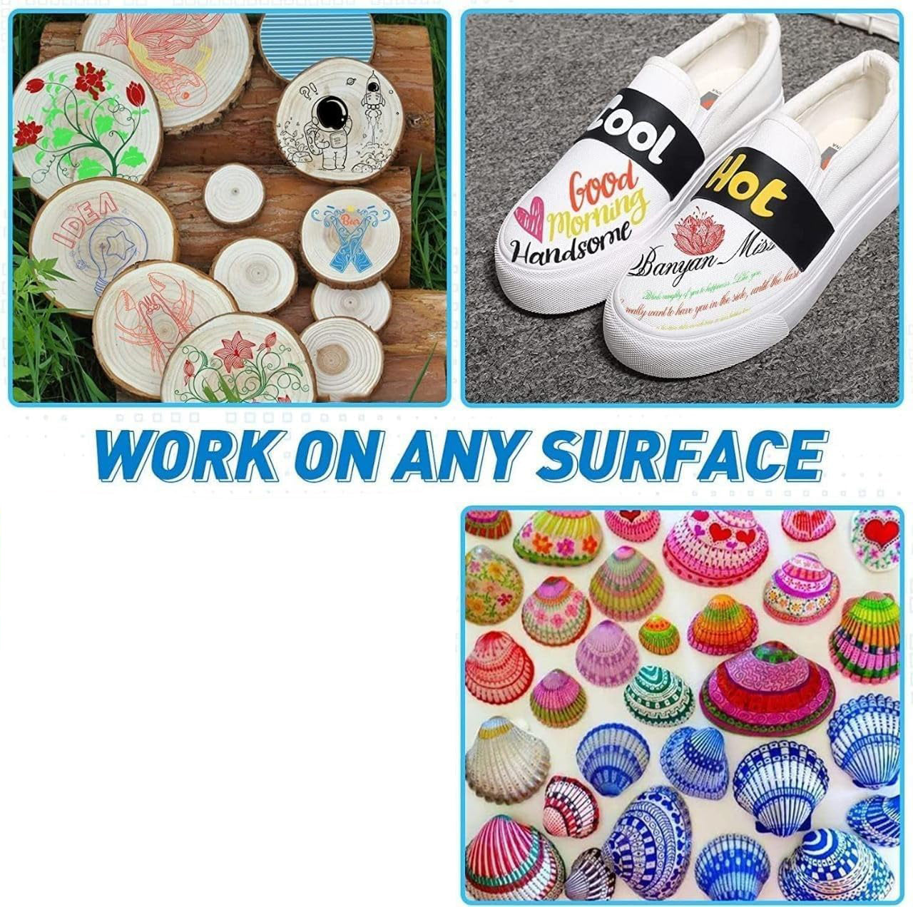 Set 12 de markere cu vopsea acrilica, Zola, varf 4 mm, rezistente la apa, pentru pictura pe hartie, panza, piatra, sticla, lemn, textile si ceramica, uscare rapida, multicolore