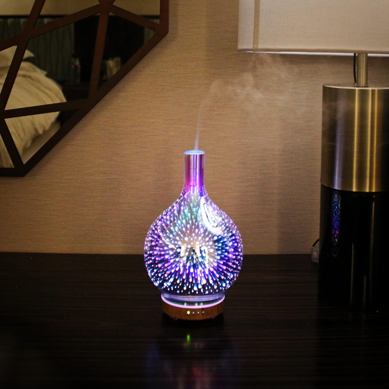 Difuzor aromaterapie 3 in 1 cu ultrasunete, Zola, lampa LED RGB si fundal 3D, 12 W, temporizator, rezervor 200 ml, 3 uleiuri incluse, 13 x 24 cm