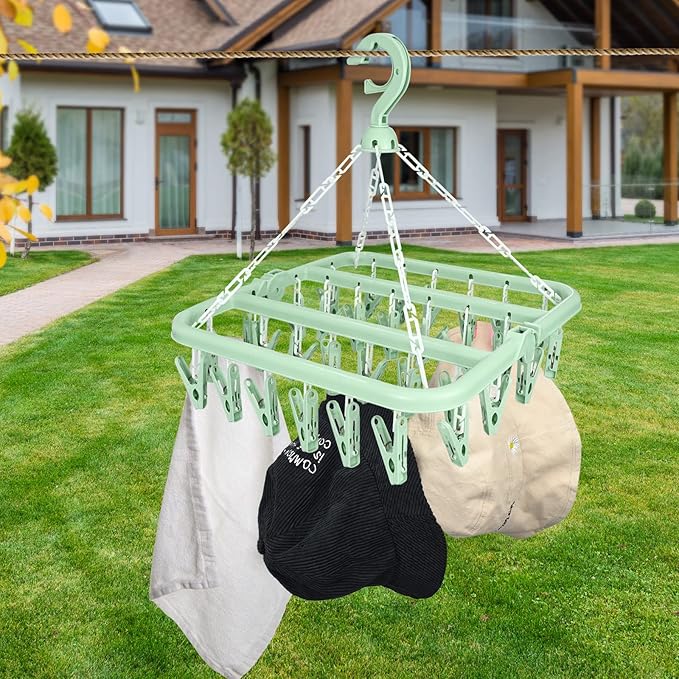 Uscator pentru lenjerie si sosete, Zola®, cu 32 clesti, plastic, 32.5x32.5 cm, verde