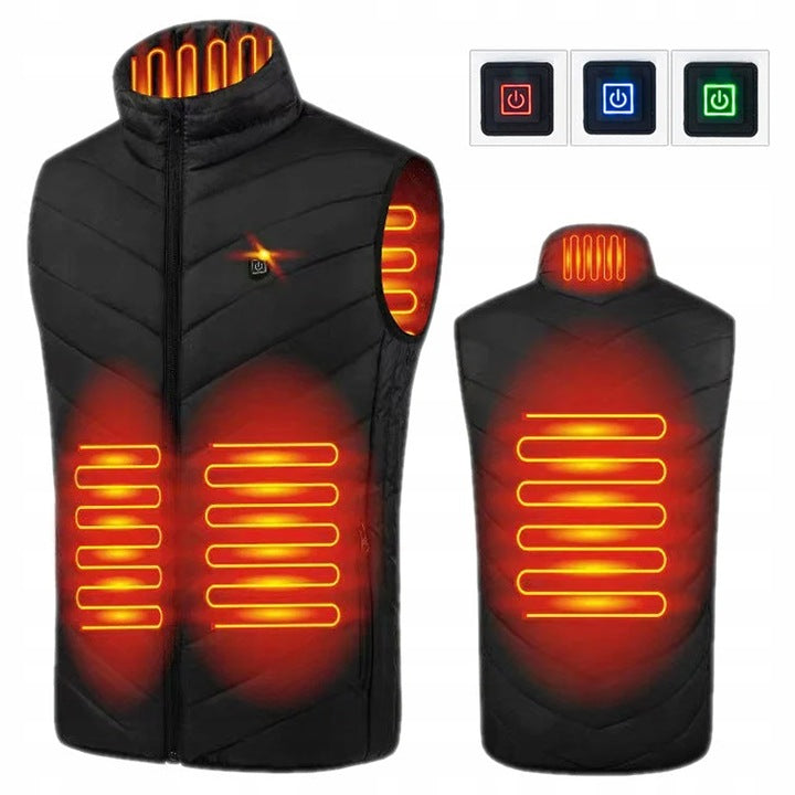 Vesta unisex cu incalzire, Zola, marimea 2XL, 3 niveluri diferite de temperatura, USB incorporat, buzunare, 118 x 71 cm, neagra