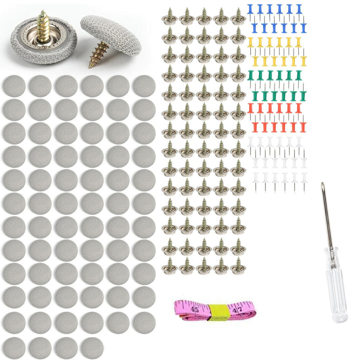 Kit pentru reparatia plafonului auto, Zola, 60 de nituri de reparatie, din metal si plastic, lungime surub 13 mm, argintiu