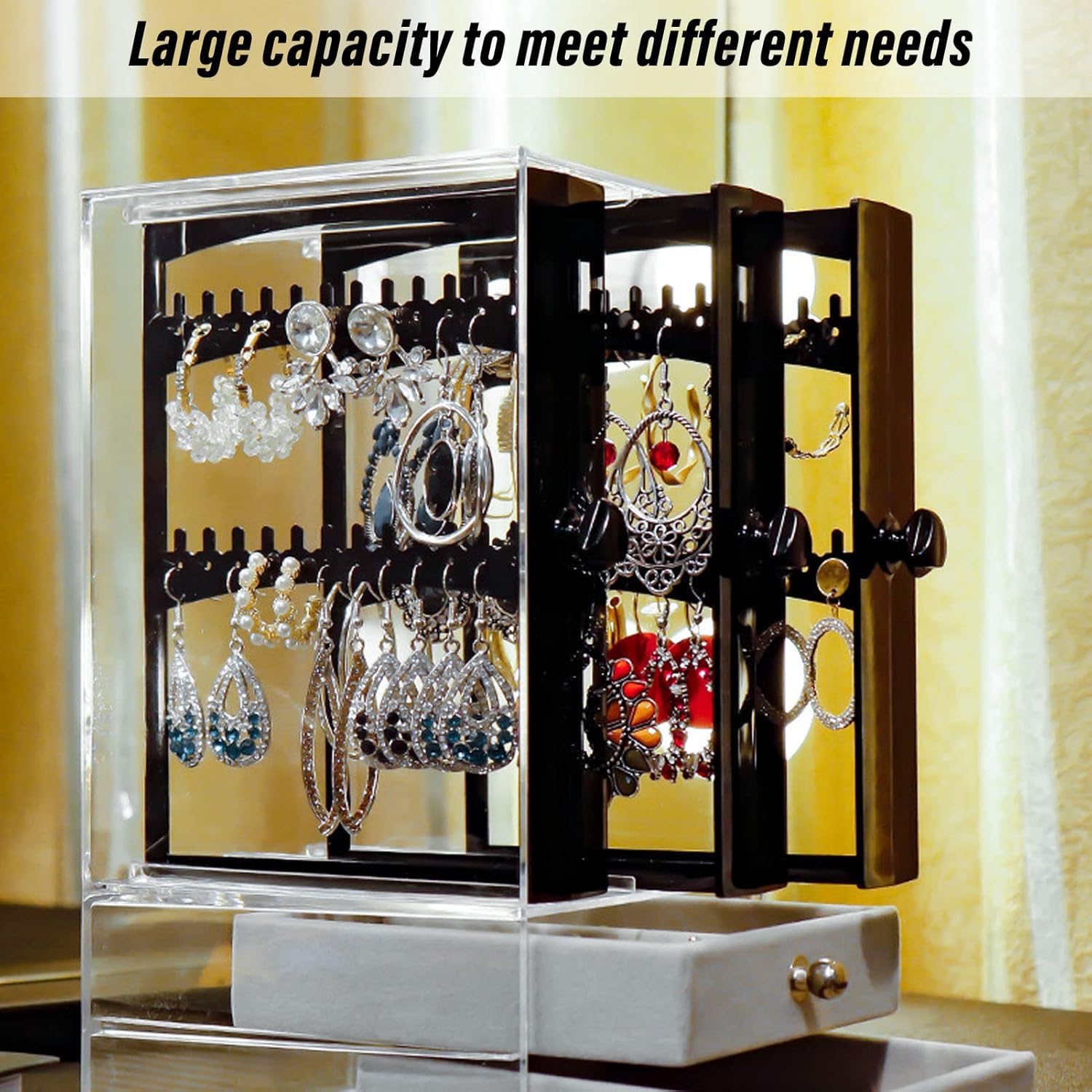 Organizator de bijuterii, Zola®, trei sertare extraabile, plastic, 13x13x24.5 cm, negru/gri