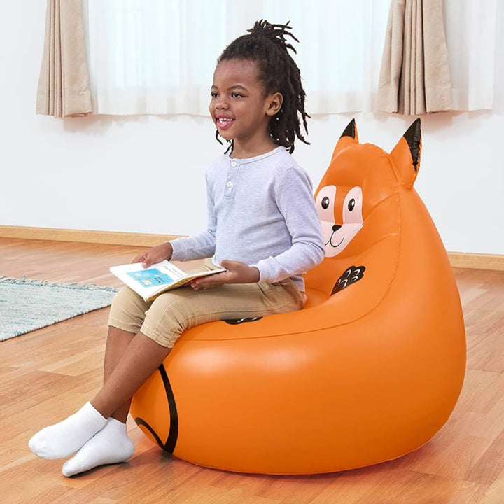 Fotoliu gonflabil pentru copii, Bestway, model vulpe, 72 x 72 x 64 cm, greutate maxima suportata 70 Kg, PVC, portocaliu