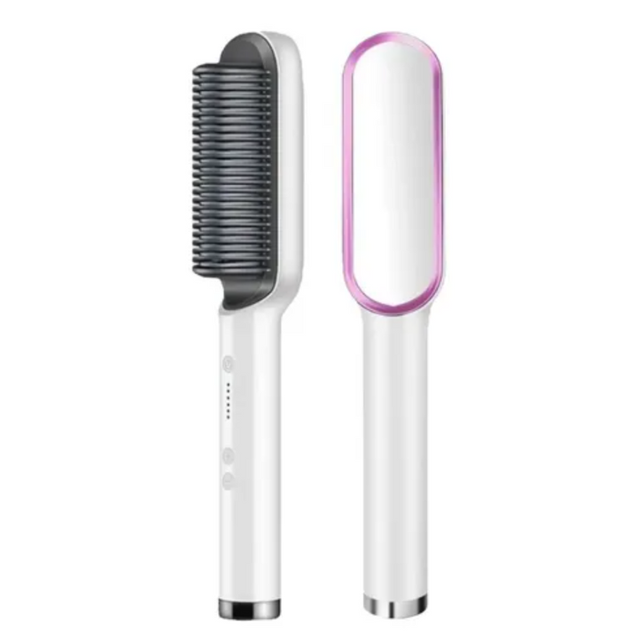 Perie de indreptat parul, Zola®, cu LED-uri, control temperatura in 5 trepte, lungime cablu 140 cm, alb