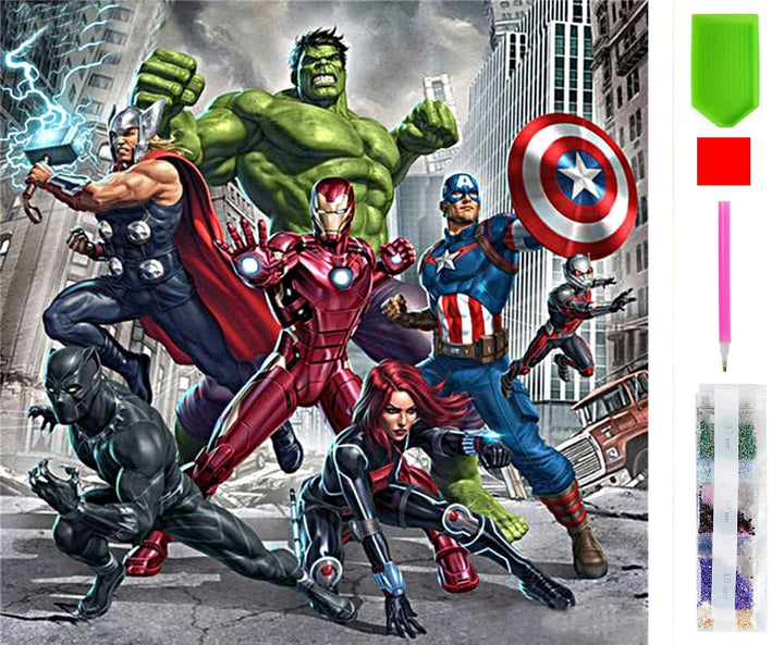 Goblen mozaic cu diamante, Zola, model supereroi The Avengers, 30 x 30 cm