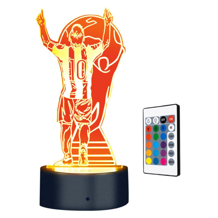 Lampa LED 3D pentru noptiera, Zola, Lionel Messi, LED, RGB,4 moduri iluminare, telecomanda, plastic si acril