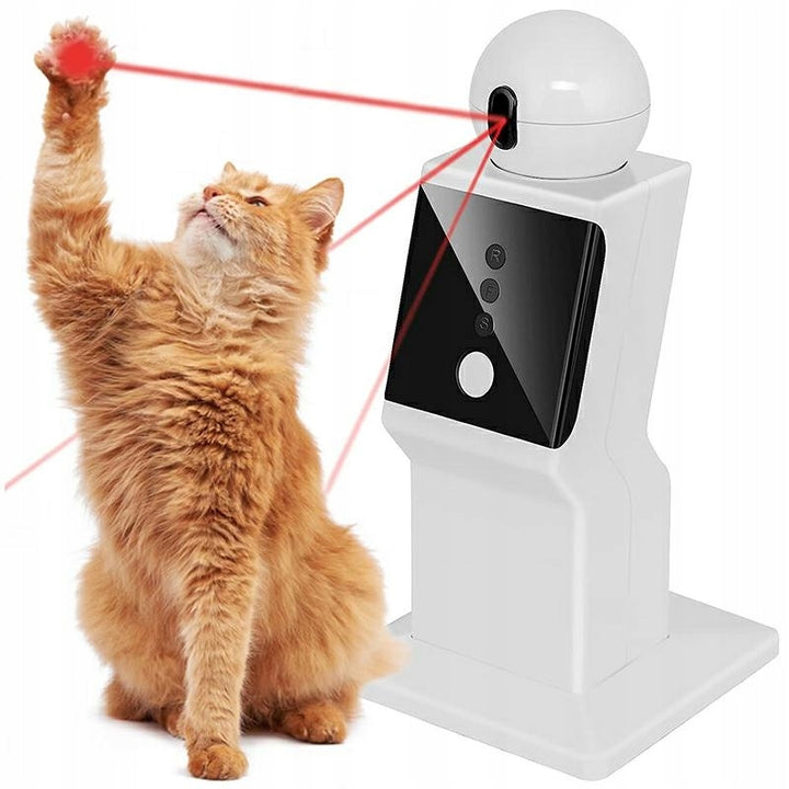 Jucarie interactiva automata cu laser pentru pisici, Zola, 635-660 nm, 3 moduri de lucru, alimentare baterii, 9 x 9 x 18 cm, alb