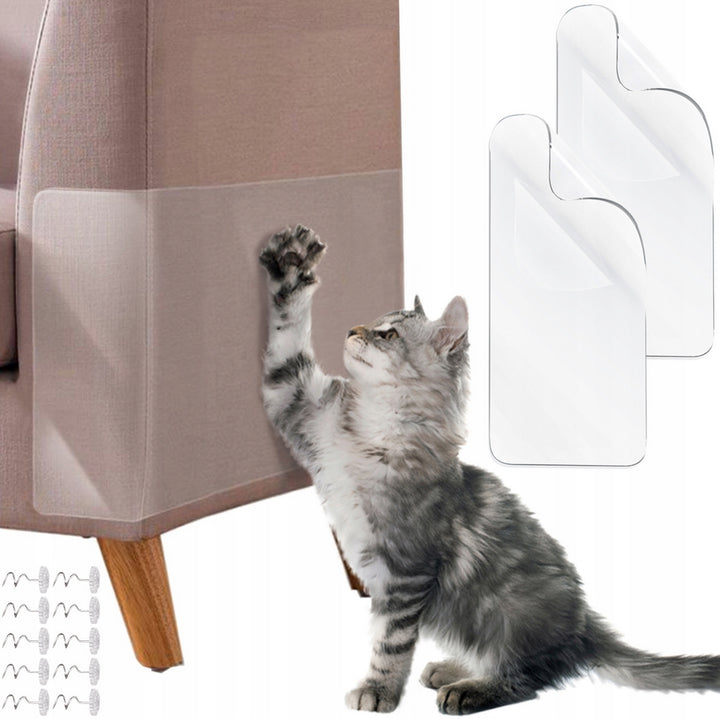 Set 2 folii protectoare pentru canapea, Zola®, impotriva zgarieturilor de pisica, transparente, 8 pini de montare, 45x30 cm