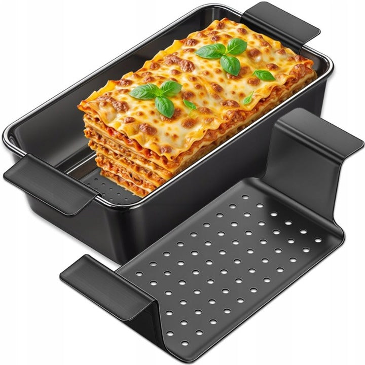 Tava de copt cu insertie perforata detasabila, Zola, antiaderenta, otel carbon, 31 x 15 x 8 cm, neagra