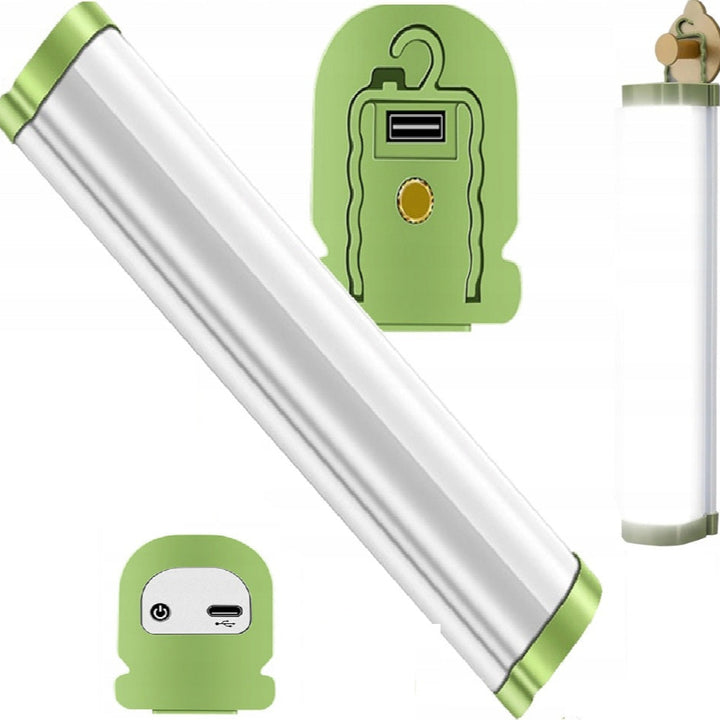 Lampa LED cu magnet, Zola, alb rece, 4 moduri iluminare, mod iluminare albastru/rosu, agatatoare, USB-C, 31 x 5 x 6.5 cm, verde/alb