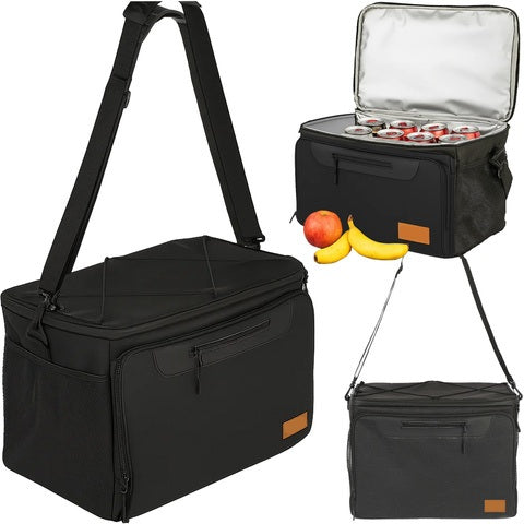 Geanta termica pentru picnic, Zola, capacitate 30 L, buzunare fata si lateral, bretea umar reglabila, impermeabila, 46 × 27 × 30 cm, neagra